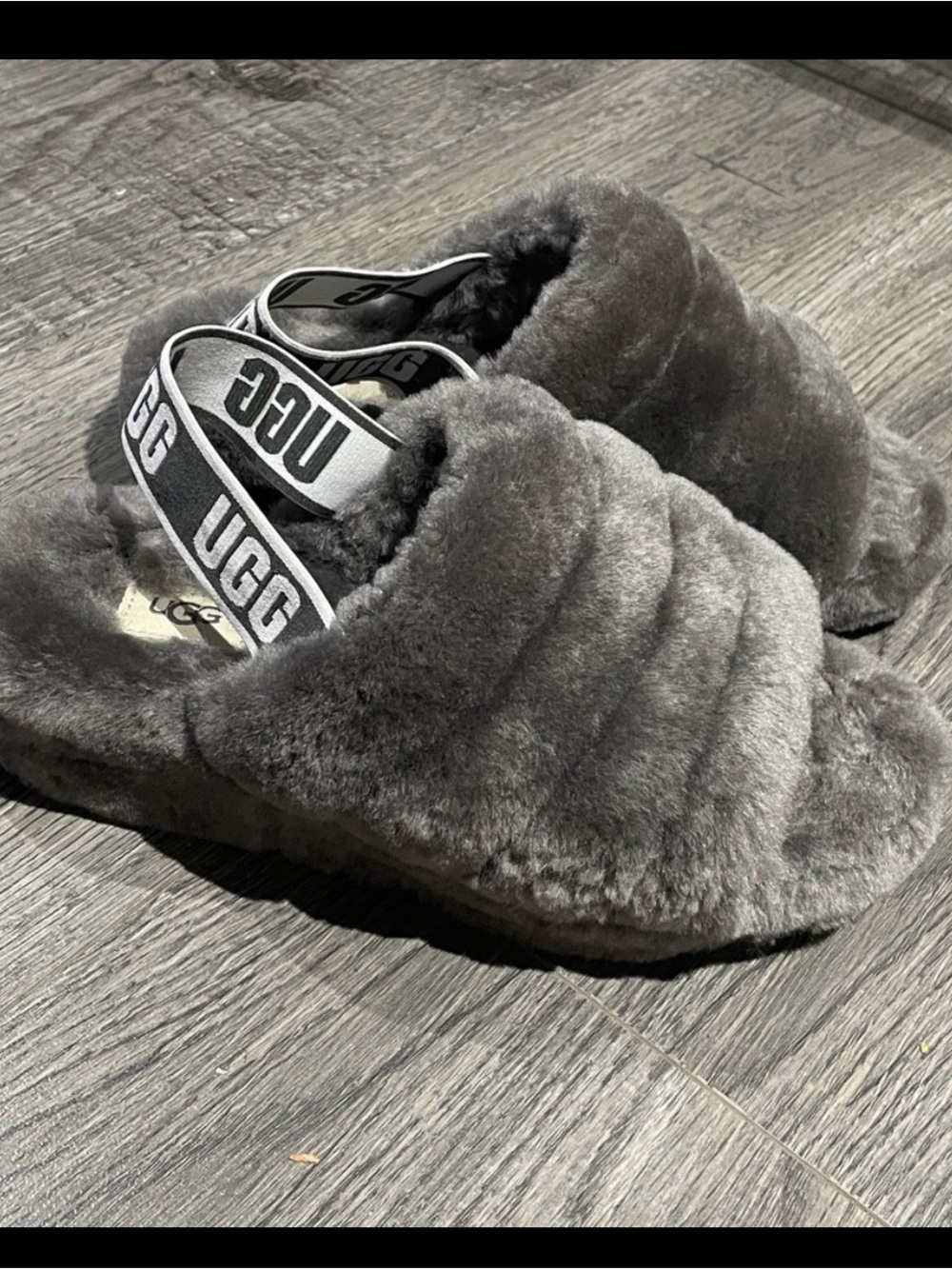 UGG Gray Fluff Yeah Slide Sandals with Logo Slingback size 7